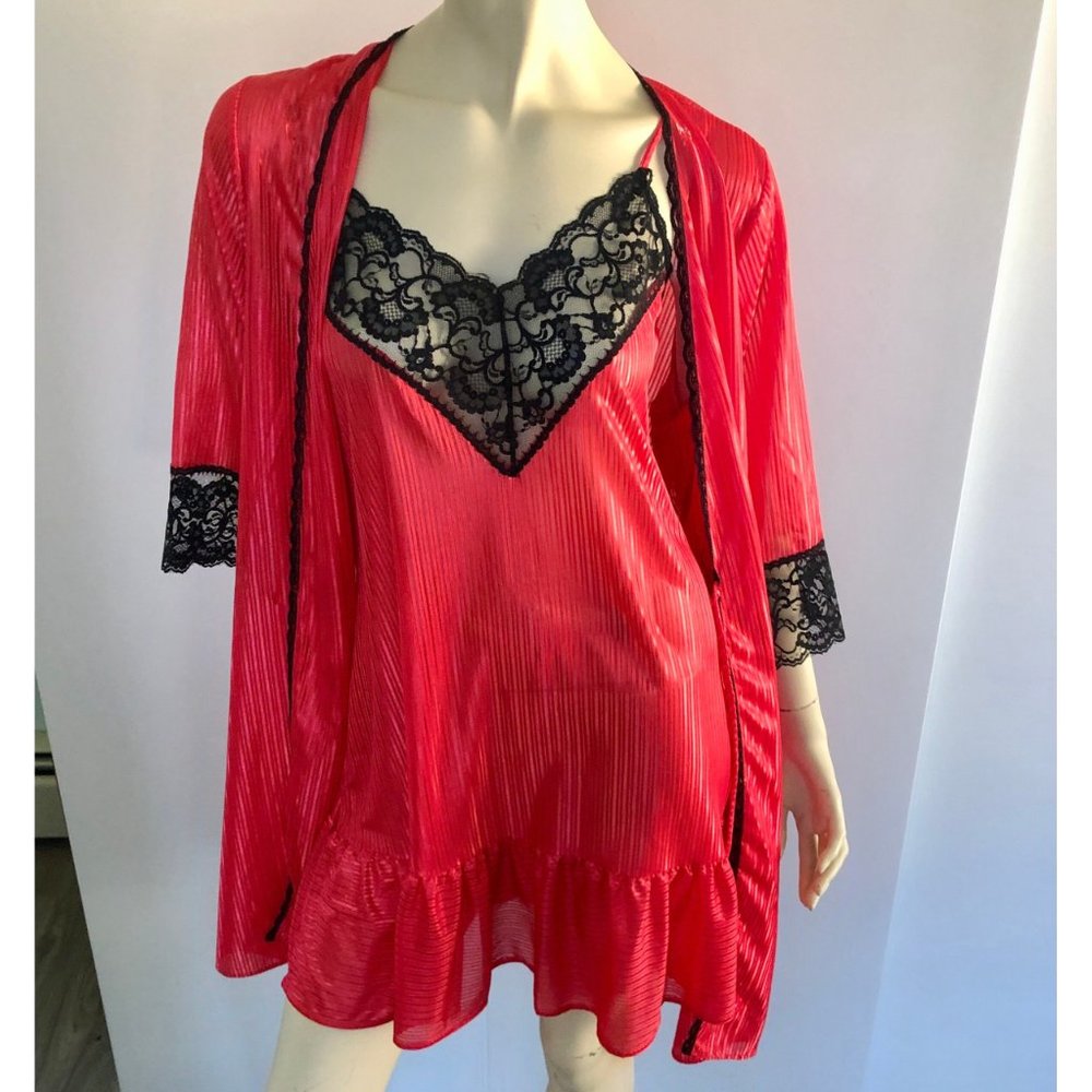 1980s Lingerie Set, Matching Robe and Slip - Picture 9 of 10